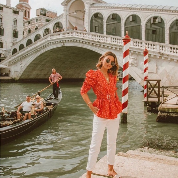 ZARA Red Puff Sleeve Floral Blouse XS | Without Belt - Picture 3 of 16